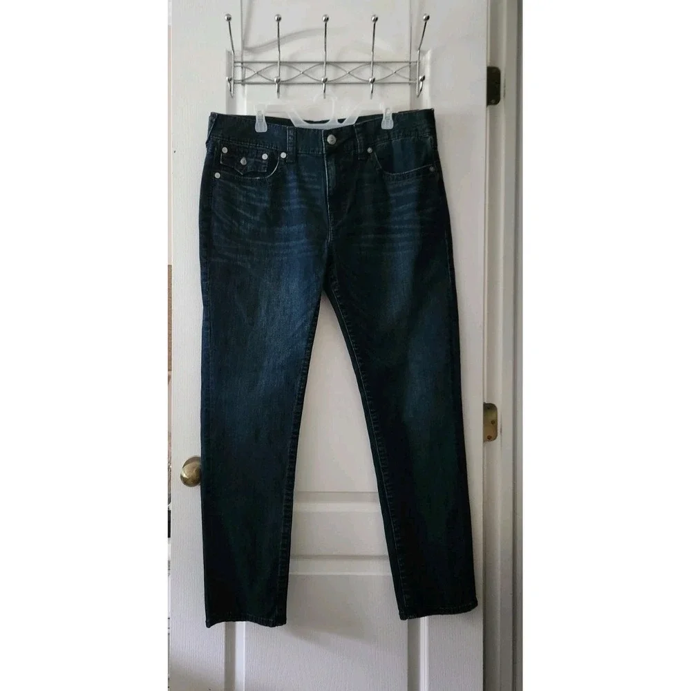 True Religion Mens GENO Flap Big T Blue Jeans Pant Relaxed Slim World Tour 38×32